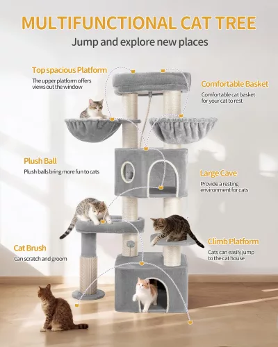Arbre à chat beige avec deux grottes