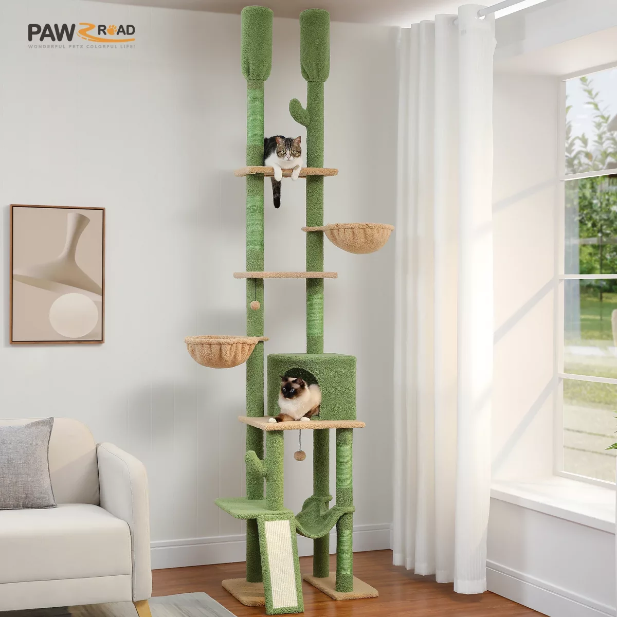 Arbre à chat cactus en bois, 7 niveaux