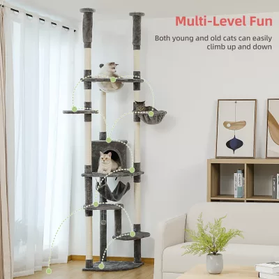 Arbre à chat du sol au plafond en bois – image 2