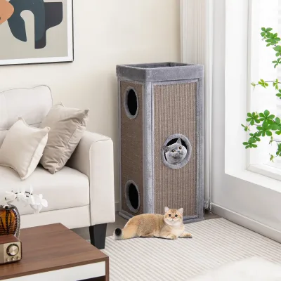Arbre à chat gris à 4 niveaux avec 3 niches – image 2