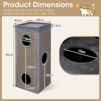 Arbre à chat gris à 4 niveaux avec 3 niches – image 3