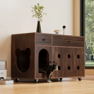 Armoire à litière pour chat sur roulettes