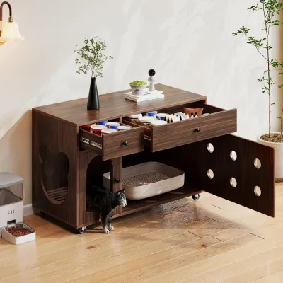 Armoire à litière pour chat sur roulettes – image 2