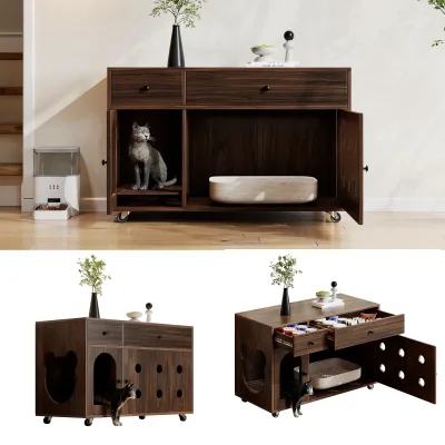 Armoire à litière pour chat sur roulettes – image 3