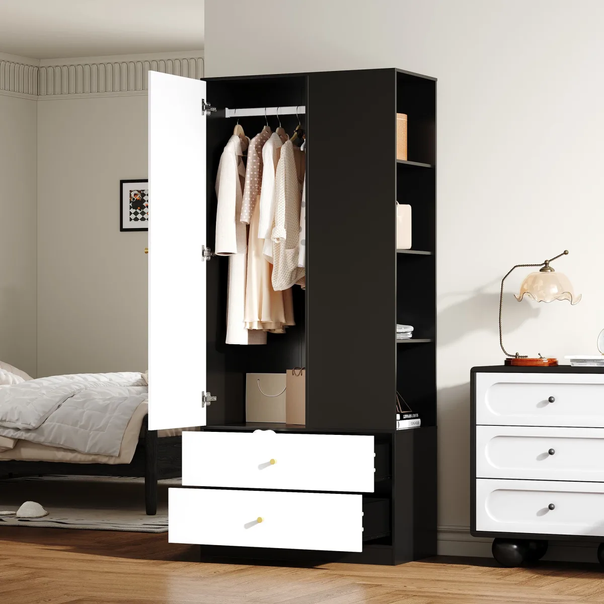 Armoire à porte miroir et 2 tiroirs