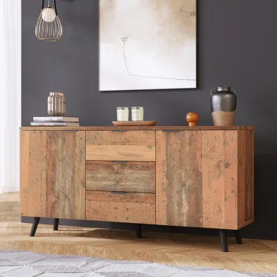 Buffet meuble TV marron vintage, 3 tiroirs