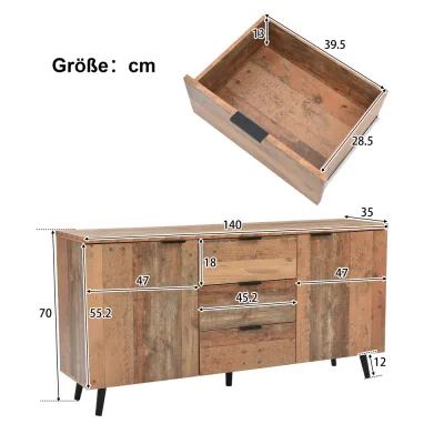 Buffet meuble TV marron vintage, 3 tiroirs – image 2