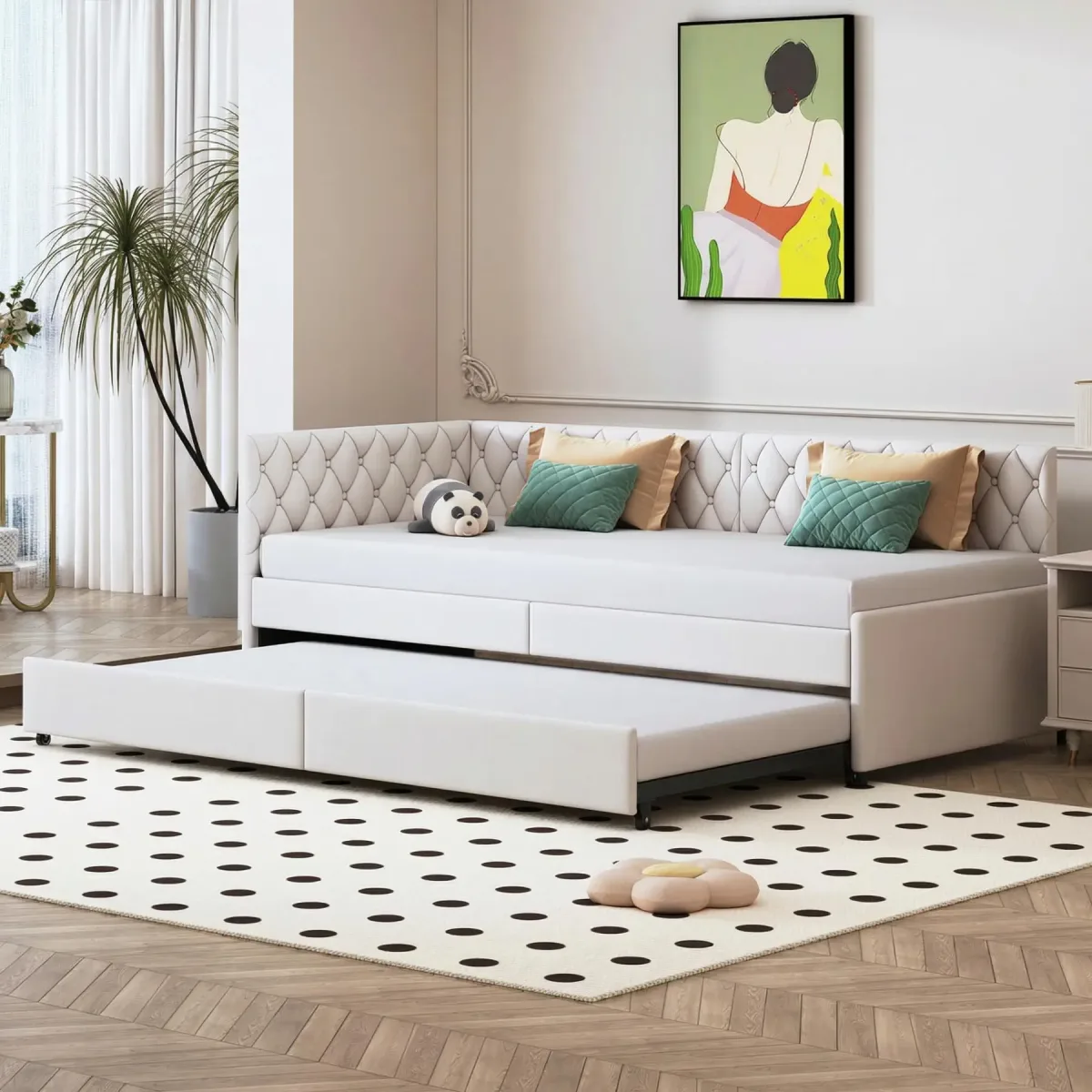 Canapé-lit extensible en velours beige
