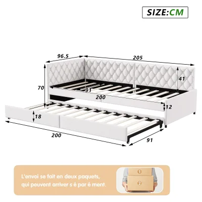 Canapé-lit extensible en velours beige – image 2