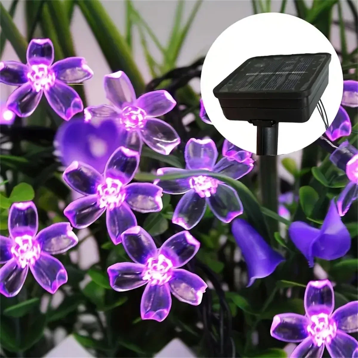 Guirlande solaire à LED fleurs violettes