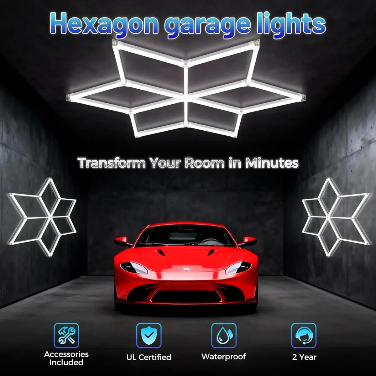 Lampe LED hexagonale de plafond, blanc froid