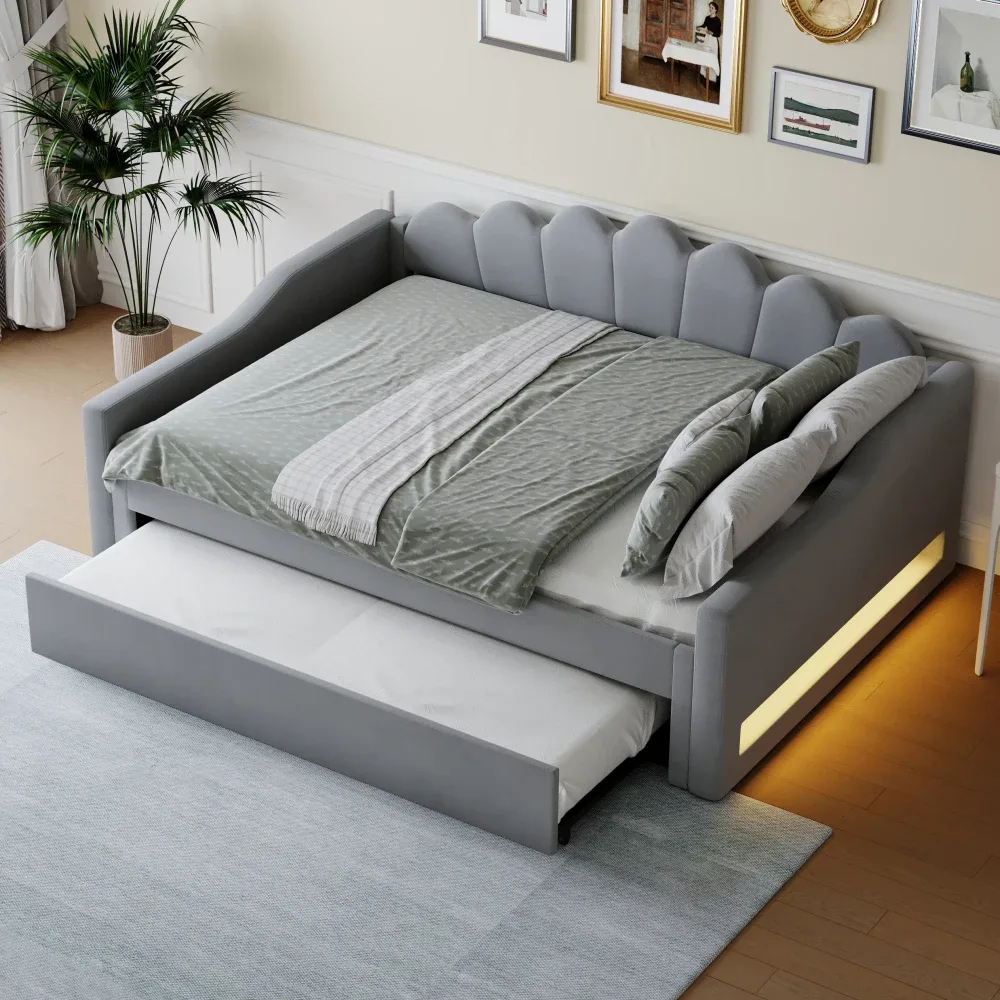Lit de repos gris avec lit gigogne