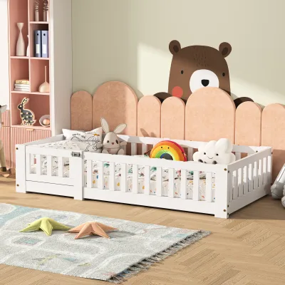Lit enfant blanc 120 x 200 cm en bois – image 3
