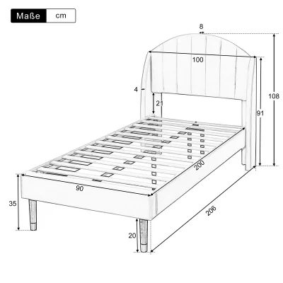 Lit simple rembourré 90 × 200 cm en velours – image 2