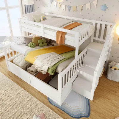 Lit superposé blanc en pin avec rangement – image 2
