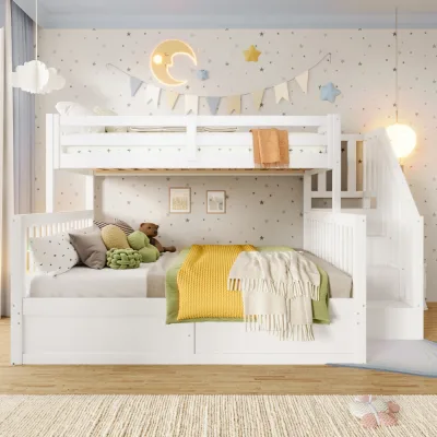 Lit superposé blanc en pin avec rangement – image 3