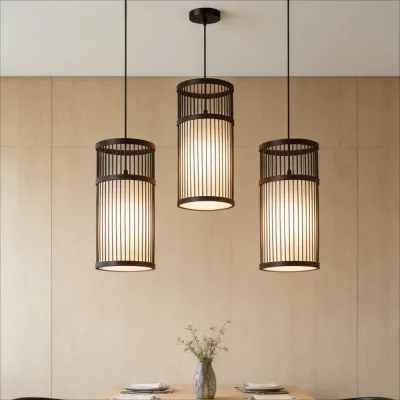 Lustre en bambou tissé pour salle à manger – image 2