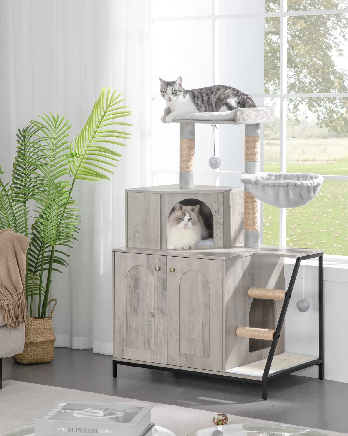 Meuble maison pour chat avec litière cachée