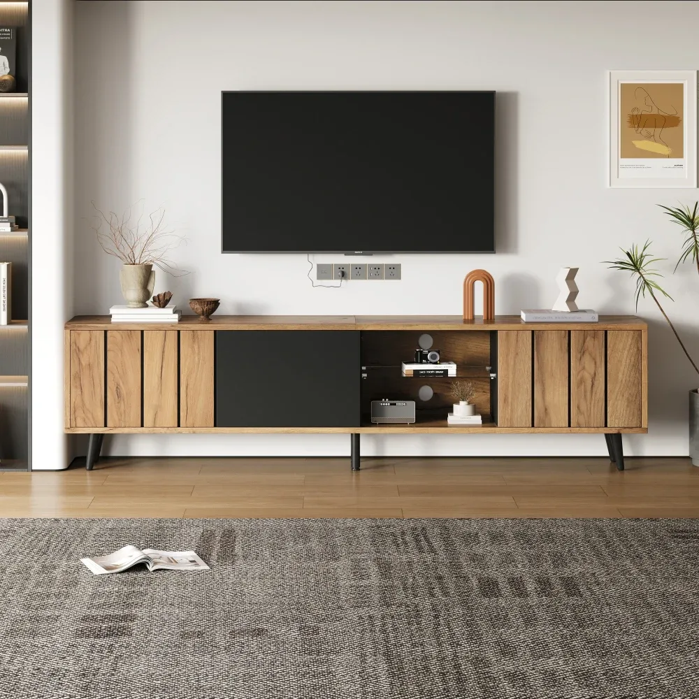 Meuble TV bas bois et noir 175 cm