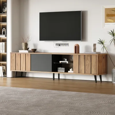 Meuble TV bas bois et noir 175 cm – image 2