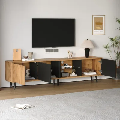 Meuble TV bas bois et noir 175 cm – image 3
