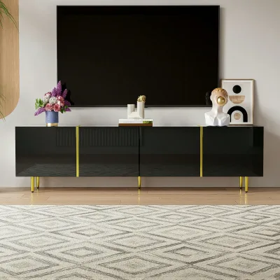 Meuble TV bas noir brillant à 4 portes
